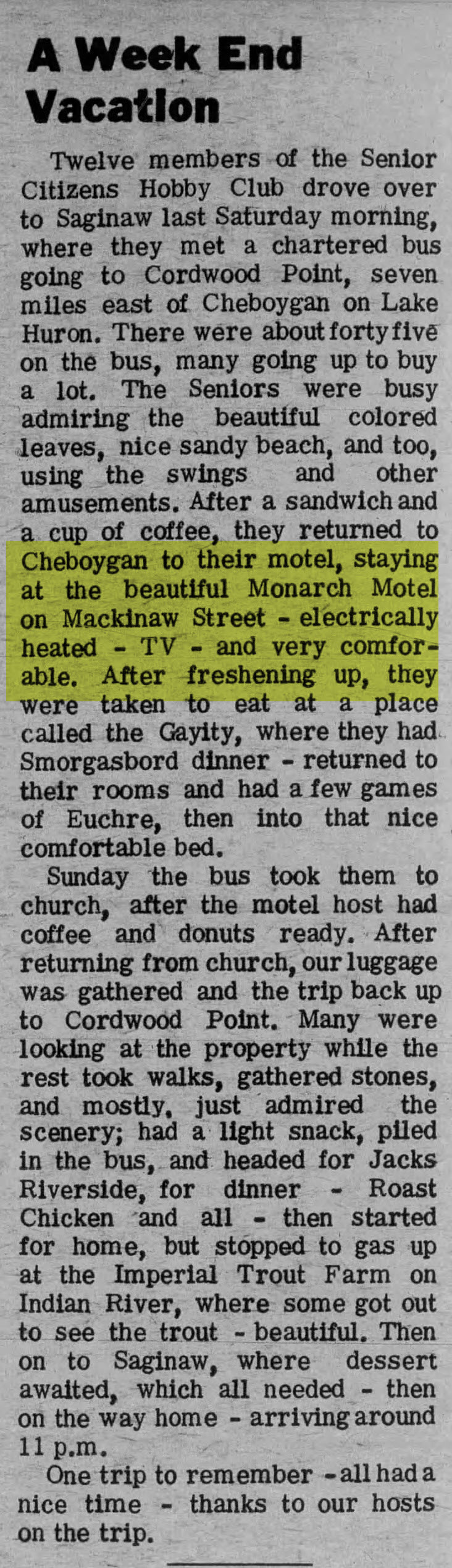 Monarch Motel - Oct 24 1968 Article